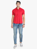 Men's Solid Red Short Sleeve Casual Shirt