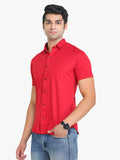 Men's Solid Red Short Sleeve Casual Shirt