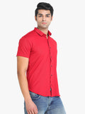 Men's Solid Red Short Sleeve Casual Shirt