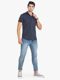 Men's Solid Navy Short Sleeve Casual Shirt