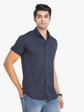 Men's Solid Navy Short Sleeve Casual Shirt