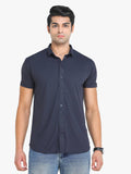 Men's Solid Navy Short Sleeve Casual Shirt