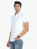 Men's Solid White Short Sleeve Casual Shirt