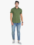 Men's Solid Olive Short Sleeve Casual Shirt