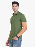 Men's Solid Olive Short Sleeve Casual Shirt