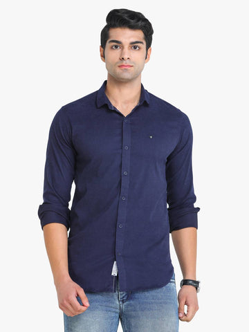 Men's Solid Navy Full Sleeve Casual Shirt