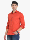 Men's Solid Orange Full Sleeve Casual Shirt Seventy7