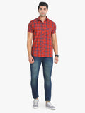 Men's Checkered Ornage Short Sleeve Casual Shirt