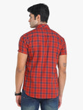 Men's Checkered Ornage Short Sleeve Casual Shirt