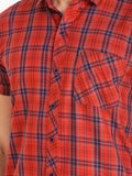 Men's Checkered Ornage Short Sleeve Casual Shirt