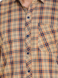 Men's Checkered Beige Short Sleeve Casual Shirt