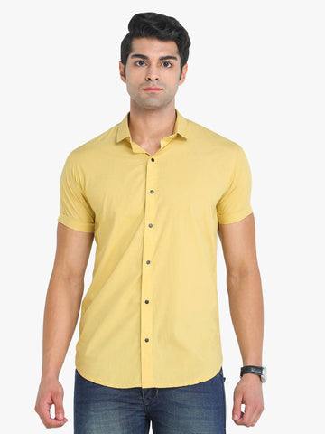 Men's Solid Yellow Short Sleeve Casual Shirt