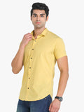 Men's Solid Yellow Short Sleeve Casual Shirt