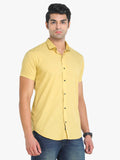 Men's Solid Yellow Short Sleeve Casual Shirt