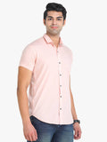 Men's Solid Pink Short Sleeve Casual Shirt