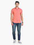 Men's Solid Peach Short Sleeve Casual Shirt