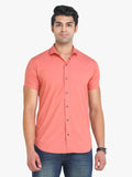 Men's Solid Peach Short Sleeve Casual Shirt