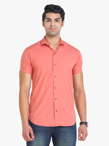 Men's Solid Peach Short Sleeve Casual Shirt