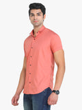 Men's Solid Peach Short Sleeve Casual Shirt