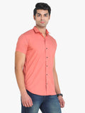 Men's Solid Peach Short Sleeve Casual Shirt
