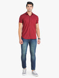 Men's Solid Maroon Short Sleeve Casual Shirt
