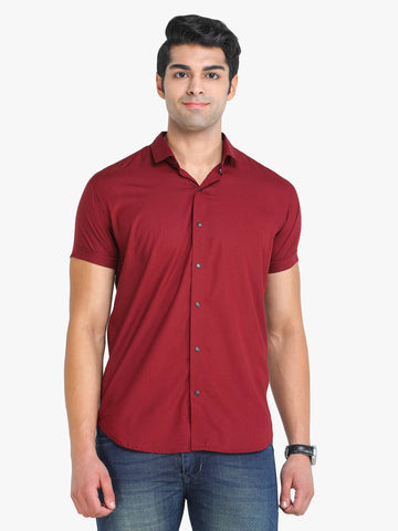 Men's Solid Maroon Short Sleeve Casual Shirt