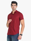 Men's Solid Maroon Short Sleeve Casual Shirt