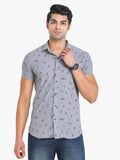 Men's Printed Grey Short Sleeve Casual Shirt colvynharris