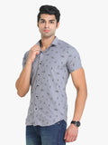 Men's Printed Grey Short Sleeve Casual Shirt
