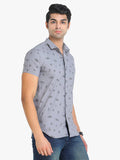 Men's Printed Grey Short Sleeve Casual Shirt