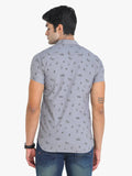 Men's Printed Grey Short Sleeve Casual Shirt