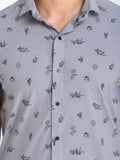 Men's Printed Grey Short Sleeve Casual Shirt
