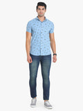 Men's Printed Sky Blue Short Sleeve Casual Shirt