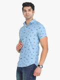 Men's Printed Sky Blue Short Sleeve Casual Shirt