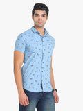Men's Printed Sky Blue Short Sleeve Casual Shirt colvynharris