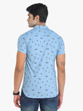 Men's Printed Sky Blue Short Sleeve Casual Shirt