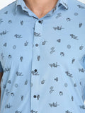 Men's Printed Sky Blue Short Sleeve Casual Shirt