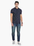 Men's Printed Navy Short Sleeve Casual Shirt colvynharris