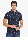 Men's Printed Navy Short Sleeve Casual Shirt