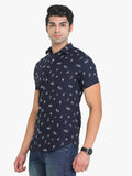 Men's Printed Navy Short Sleeve Casual Shirt colvynharris