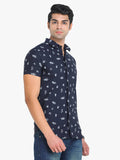 Men's Printed Navy Short Sleeve Casual Shirt