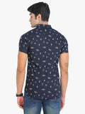 Men's Printed Navy Short Sleeve Casual Shirt