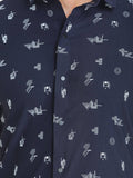 Men's Printed Navy Short Sleeve Casual Shirt