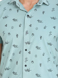 Men's Printed Light Green Short Sleeve Casual Shirt