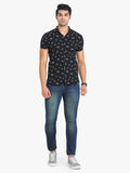Men's Printed Black Short Sleeve Casual Shirt