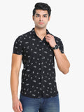 Men's Printed Black Short Sleeve Casual Shirt