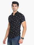 Men's Printed Black Short Sleeve Casual Shirt