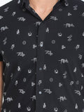 Men's Printed Black Short Sleeve Casual Shirt