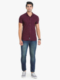 Men's Printed Maroon Short Sleeve Casual Shirt