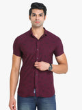 Men's Printed Maroon Short Sleeve Casual Shirt